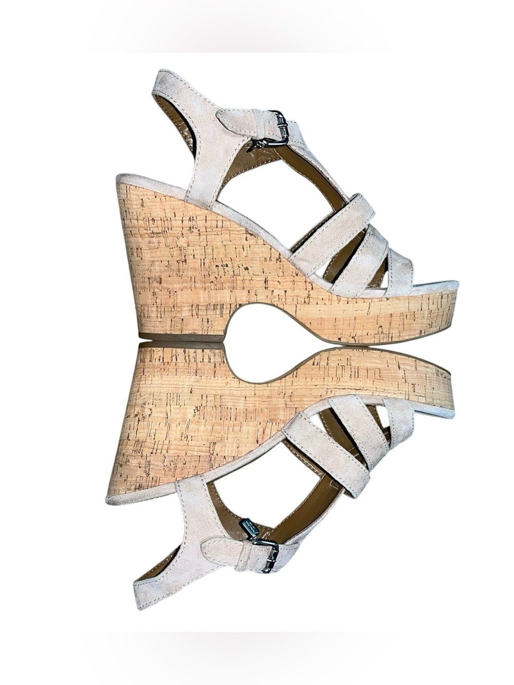 Coach Kennedy Blush Taupe Suede Cork Wedge Sandals Size 10 B